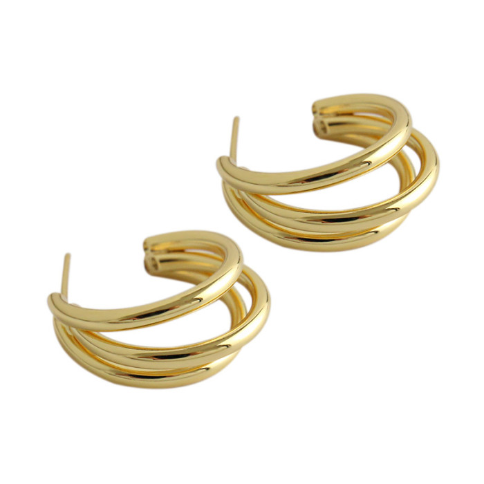 Yh384 Korean Style S925 Sterling Silver Stud Earrings Geometric Multilayer Ring Circle Female Earrings Stud Earrings Elegant Gold Plated Earrings