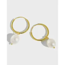 Et281 Korean Style S925 Sterling Silver Ins Simple Graceful Geometric Baroque Freshwater Pearl Female Earrings Eardrop Earring