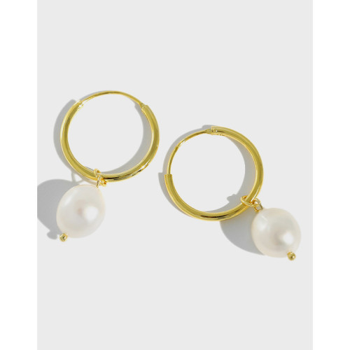 Et281 Korean Style S925 Sterling Silver Ins Simple Graceful Geometric Baroque Freshwater Pearl Female Earrings Eardrop Earring