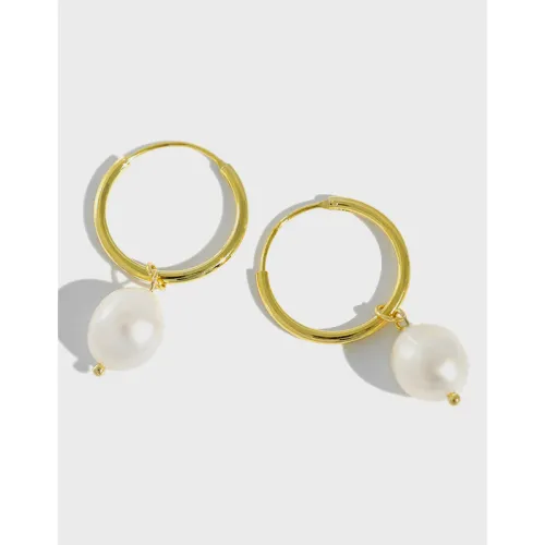 Et281 Korean Style S925 Sterling Silver Ins Simple Graceful Geometric Baroque Freshwater Pearl Female Earrings Eardrop Earring