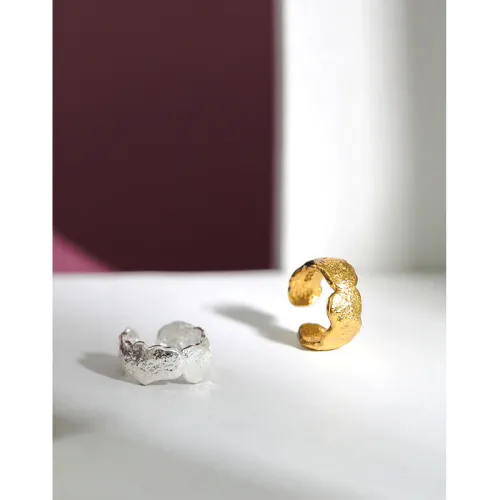 068 Korean Style S925 Sterling Silver Ear Clip Ins Irregular Concave Gold And Silver Tinfoil Fingerprint Non-Piercing Ear Clip Earrings