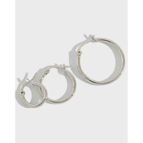Heh368 Korean Style S925 Sterling Silver Simple Personality Geometry Hollow Ring Round Ring Earrings Earring Ear Clip Earrings