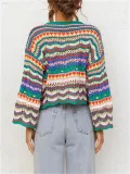 Stylish Stitching Knitted Loose Multicolor Round Neck Striped Sweater