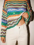 Stylish Stitching Knitted Loose Multicolor Round Neck Striped Sweater