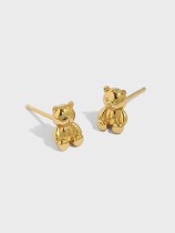 925 Sterling Silver Smooth Bear Cute Stud Earring