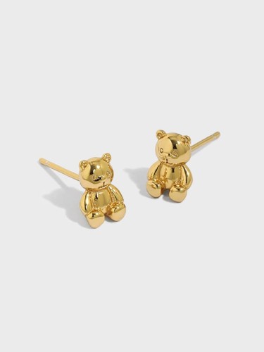 925 Sterling Silver Smooth Bear Cute Stud Earring
