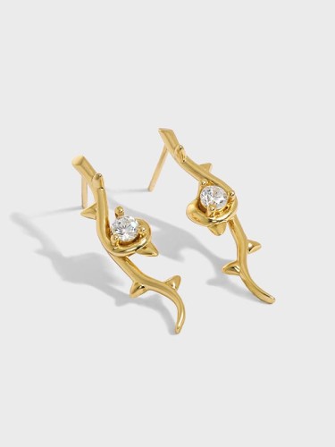 925 Sterling Silver Rhinestone Geometric Vintage Stud Earring