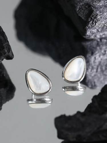 dan 925 Sterling Silver Shell Water Drop Minimalist Stud Earring