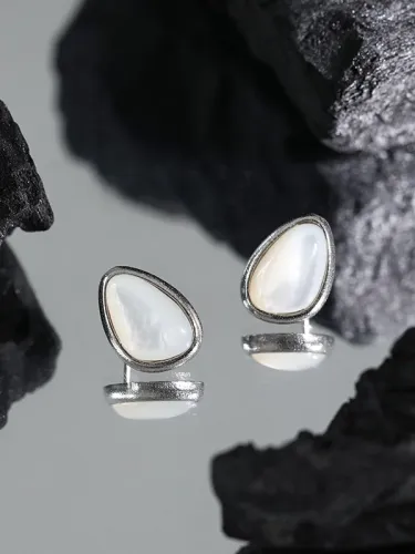 dan 925 Sterling Silver Shell Water Drop Minimalist Stud Earring