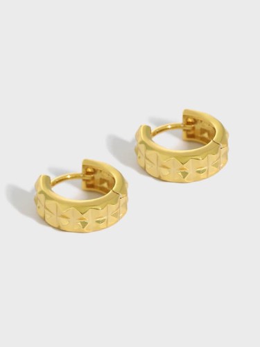 925 Sterling Silver Vintage  Smooth gear Circle Huggie Earring