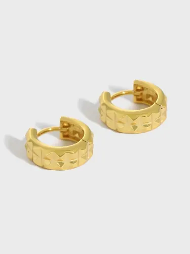 925 Sterling Silver Vintage  Smooth gear Circle Huggie Earring