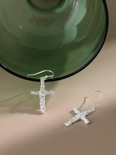 925 Sterling Silver Cross Minimalist Hook Earring