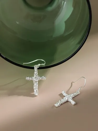 925 Sterling Silver Cross Minimalist Hook Earring