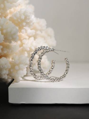 925 Sterling Silver Geometric Vintage Hoop Earring