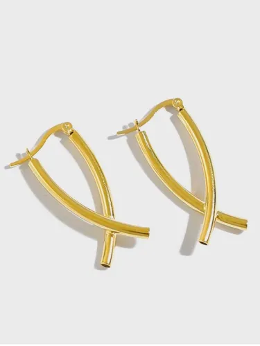 925 Sterling Silver Smooth Cross Minimalist Drop Earring
