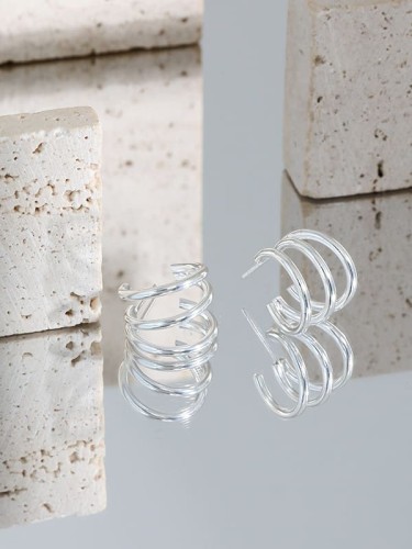 925 Sterling Silver Smooth Geometric Minimalist Stud Earring