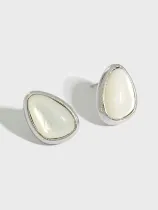 dan 925 Sterling Silver Shell Water Drop Minimalist Stud Earring