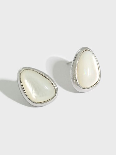 dan 925 Sterling Silver Shell Water Drop Minimalist Stud Earring