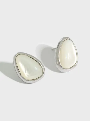 dan 925 Sterling Silver Shell Water Drop Minimalist Stud Earring