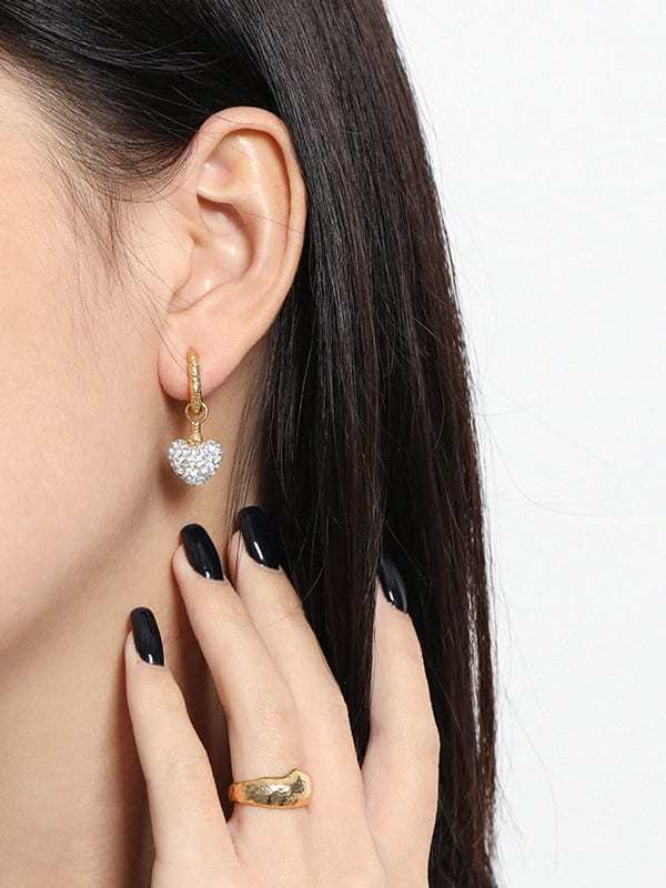 925 Sterling Silver Cubic Zirconia Heart Vintage Huggie Earring