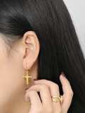 925 Sterling Silver Cross Minimalist Hook Earring