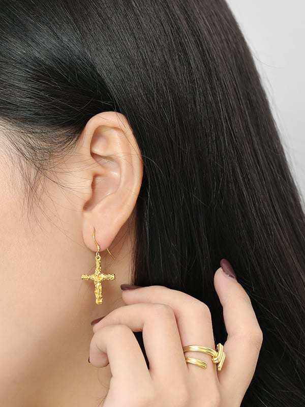 925 Sterling Silver Cross Minimalist Hook Earring