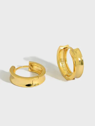 925 Sterling Silver smooth Geometric Vintage Huggie Earring