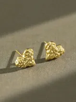 925 Sterling Silver Rock texture Heart Vintage Stud Earring
