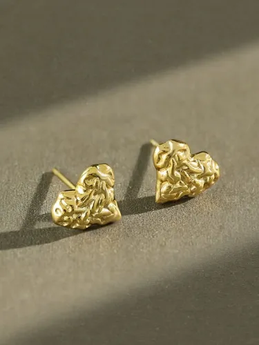 925 Sterling Silver Rock texture Heart Vintage Stud Earring