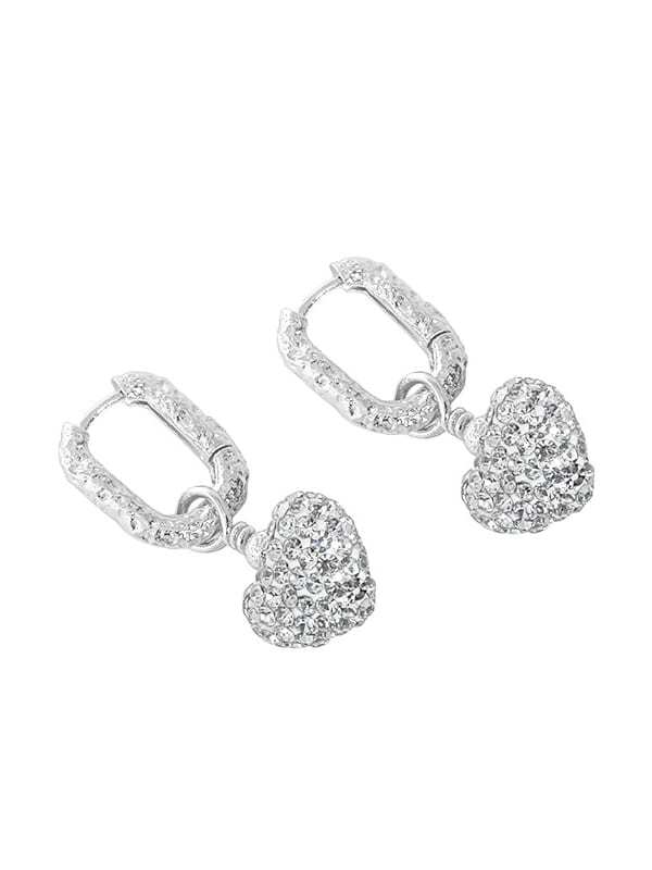 925 Sterling Silver Cubic Zirconia Heart Vintage Huggie Earring