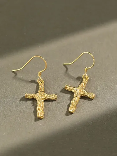 925 Sterling Silver Cross Minimalist Hook Earring