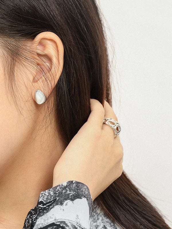dan 925 Sterling Silver Shell Water Drop Minimalist Stud Earring