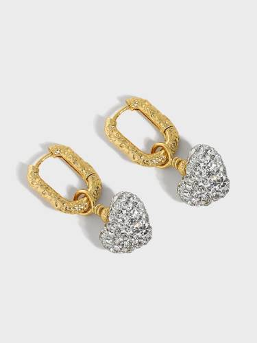 925 Sterling Silver Cubic Zirconia Heart Vintage Huggie Earring
