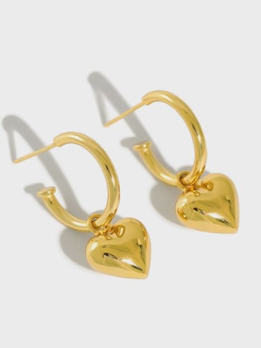 925 Sterling Silver Heart Vintage Huggie Earring
