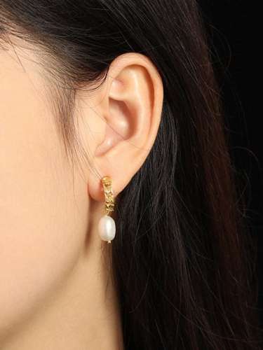 925 Sterling Silver Freshwater Pearl Irregular Vintage Drop Earring