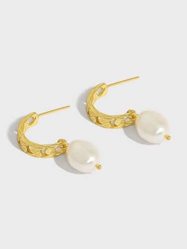 925 Sterling Silver Freshwater Pearl Irregular Vintage Drop Earring