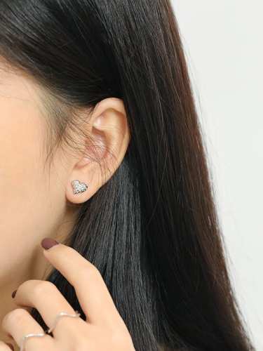 925 Sterling Silver Rock texture Heart Vintage Stud Earring