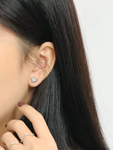 925 Sterling Silver Rock texture Heart Vintage Stud Earring