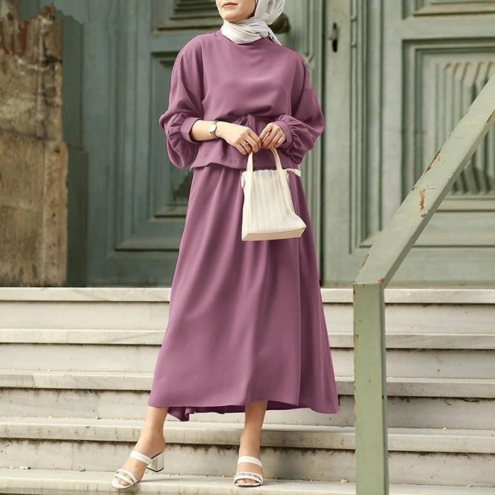 图 New Beautiful Fashion Muslim Turkish Suit Two Piece Tunic Dress