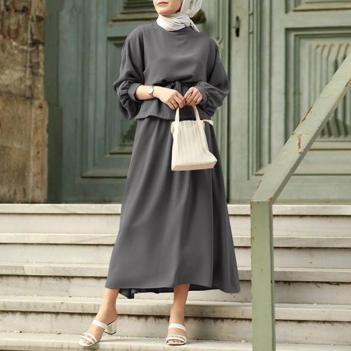 图 New Beautiful Fashion Muslim Turkish Suit Two Piece Tunic Dress