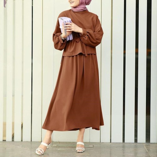 图 New Beautiful Fashion Muslim Turkish Suit Two Piece Tunic Dress