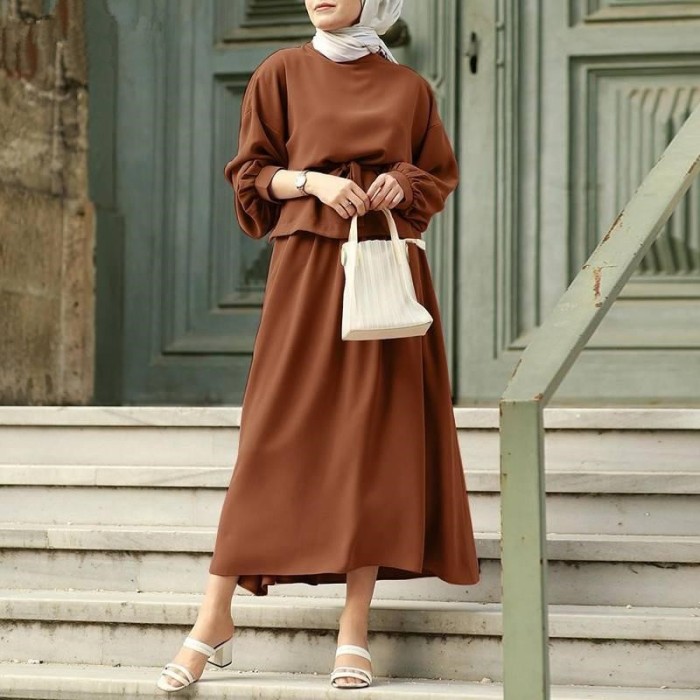图 New Beautiful Fashion Muslim Turkish Suit Two Piece Tunic Dress