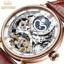 KINYUED stainless steel luxury leather waterproof quartz oem brand hands wristwatches custom logo wrist mens watch