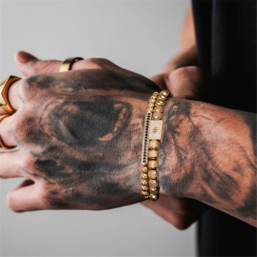 Pulsera de corona retro de Europa y América Pulsera larga de circón con incrustaciones de oro laminado al por mayor