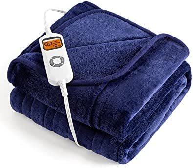 Heated Blanket Throw, Eazfy 50 x60  Electric Blanket Twin Fast Heating Flannel 10 Heating Levels, 3H Auto Off, Overheating Protection, ETL Certified, Machine Washable for Home/Office, Blue