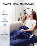 Heated Blanket Throw, Eazfy 50 x60  Electric Blanket Twin Fast Heating Flannel 10 Heating Levels, 3H Auto Off, Overheating Protection, ETL Certified, Machine Washable for Home/Office, Blue