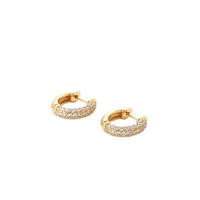 Pendientes de aro de circonita microincrustada de oro real de 18 quilates chapados en latón retro de tendencia de moda