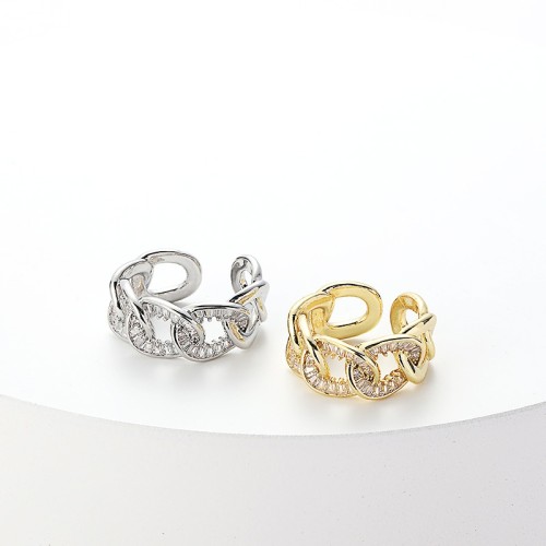 Anillos de oro laminado de circón con incrustaciones trenzadas de color sólido a la moda, venta al por mayor ajustable abierta