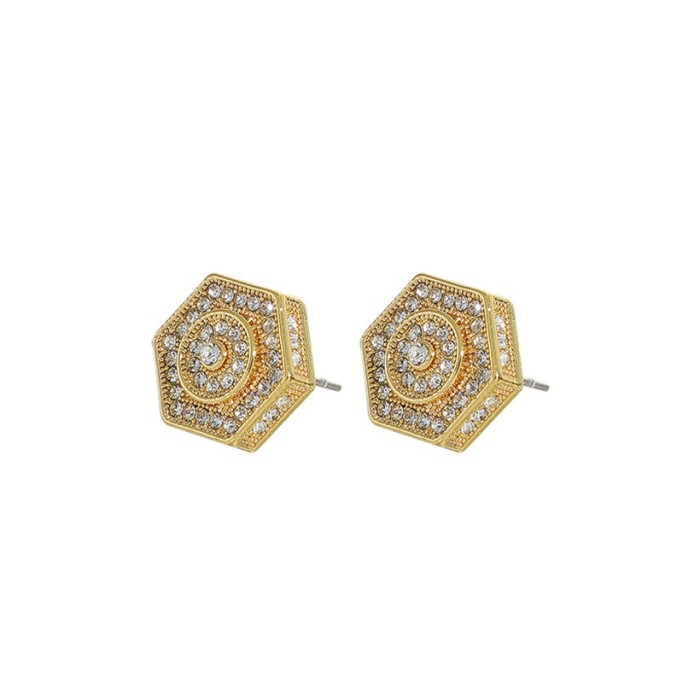 Pendientes de oro laminado chapados en oro real de 14k de latón femenino hexagonal creativo simple para mujer