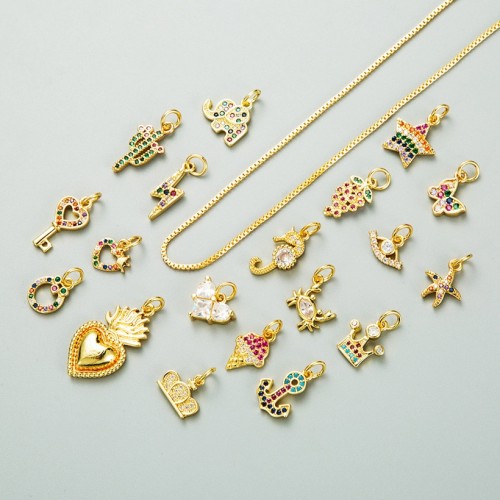 accesorios al por mayor estrella mariposa ojo corona ancla cerradura oro laminado circón colgante
